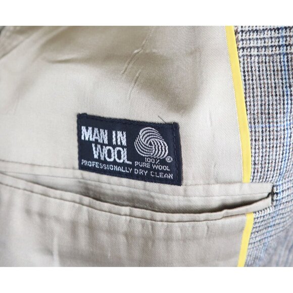 VINTAGE MEN'S BEIGE PLAID 100% WOOL BLAZER JACKET - SIZE 40 - Picture 4 of 8